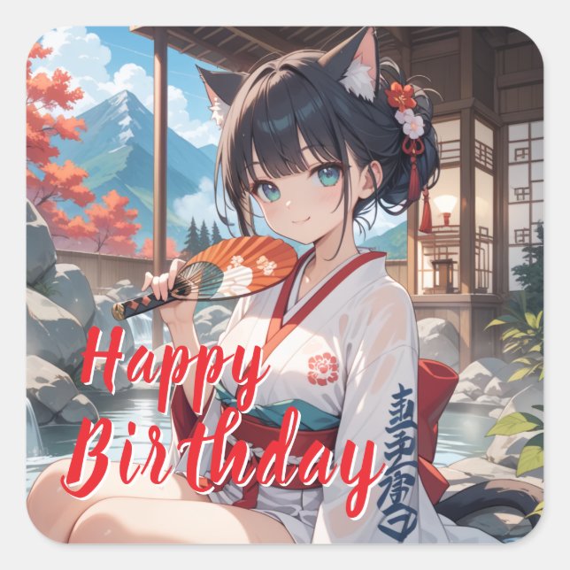 STICKER CARRÉ 温泉に入る猫耳娘 (Devant)