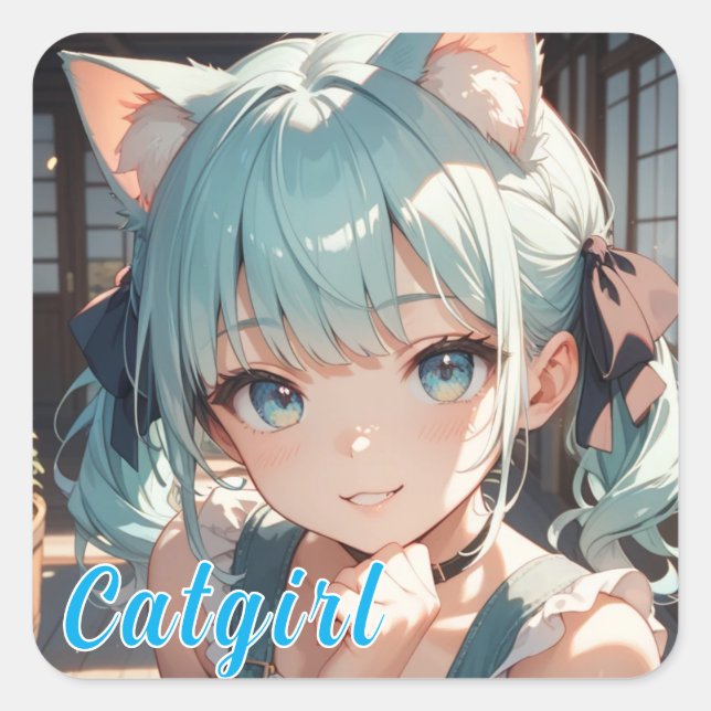 STICKER CARRÉ 猫耳娘が見つめる　シール (Devant)
