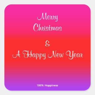 Sticker Carré 100 % Bonheur Festive Magenta Rouge Violet Ombre