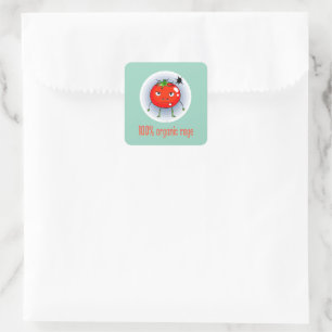 Sticker Carré 100% de Rage Biologique Drôle Tomate Encolérée