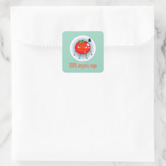 Sticker Carré 100% de Rage Biologique Drôle Tomate Encolérée