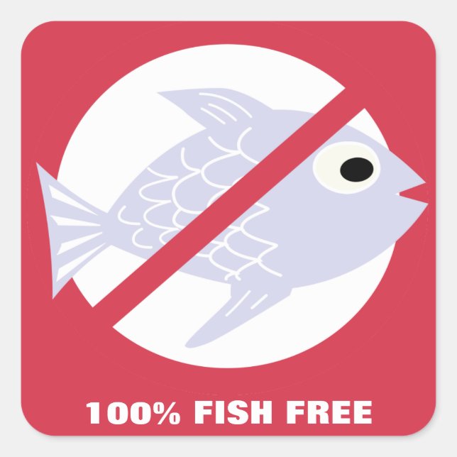 Sticker Carré 100% Fish Free Alert No Fish Symbol Personnalisé (Devant)