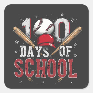 Sticker Carré 100 jours d'amants de sport de baseball scolaire