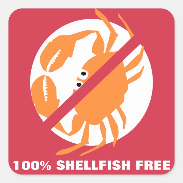 Sticker Carré 100% Shellfish Free Alert Crabe rouge personnalisé (Devant)