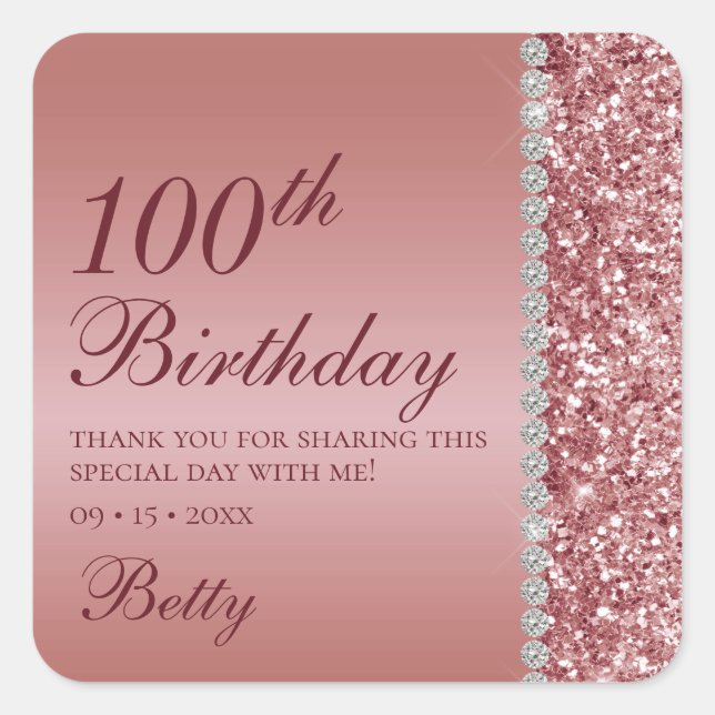 Sticker Carré 100e anniversaire Rose Gold (Devant)