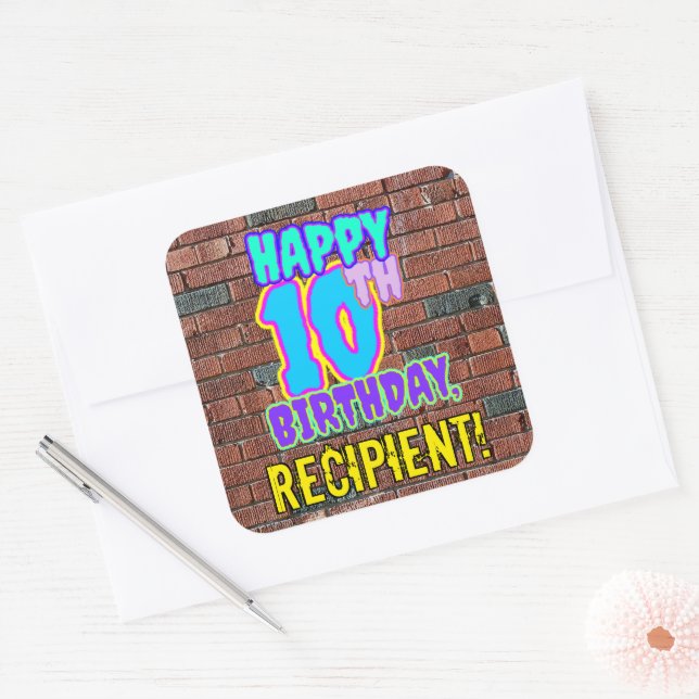 Sticker Carré 10e anniversaire - Amusant, Graffiti urbain inspir (Enveloppe)