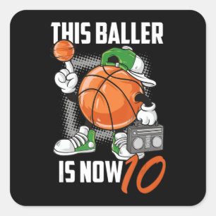 Sticker Carré 10e Birthday Basketball Leyer Funny 10 Years Old