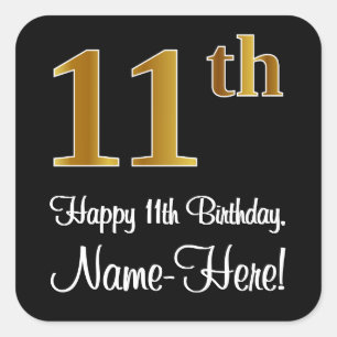 Sticker Carré 11e anniversaire - Elégant luxe Faux Gold Look #