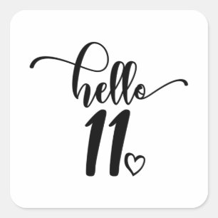 Sticker Carré 11e anniversaire Filles Bonjour Onze mignonne 11 a