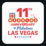 Sticker Carré 11e Wedding Anniversary Couples Las Vegas Trip<br><div class="desc">Unique 11th anniversary gift for husband & wife or married couple a romantic weekend getaway to Las Vegas to celebrate 11 years of marriage ! Novty to remember your Vegas trip a second honeymoon vacation ou wedding party you never had. Objets "11th Wedding Anniversary in Fabulous Las Vegas Nevada" w/...</div>