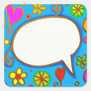 STICKER CARRÉ 1246 CUTE COEURS DE FILLE FLEURS DISCOURS BUBBLE C