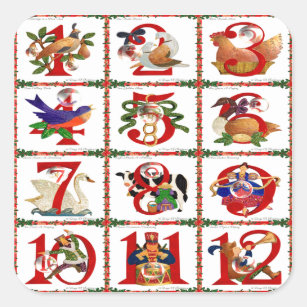 Sticker Carré 12 jours de cadeaux d'impression d'édredon de Noël