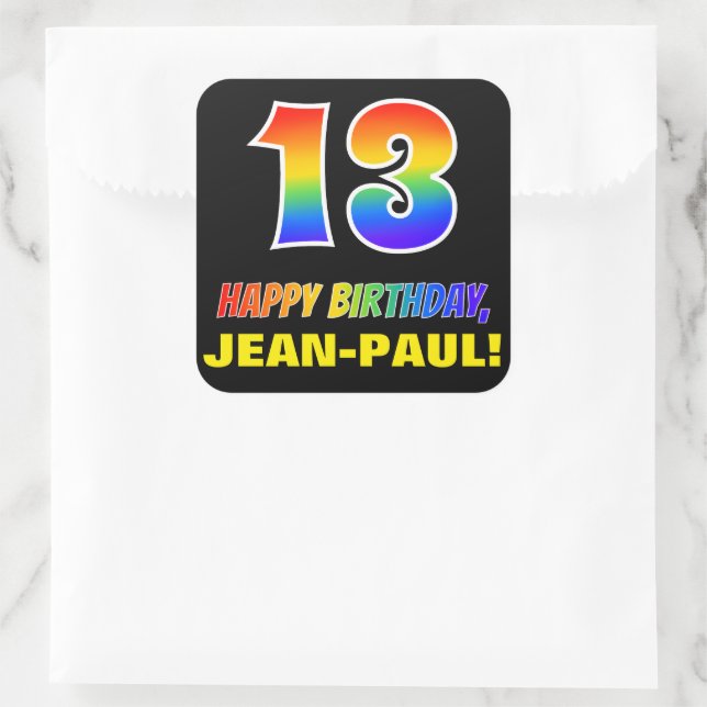 Sticker Carré 13e anniversaire : Bold, amusant, simple, arc-en-c (Sac)