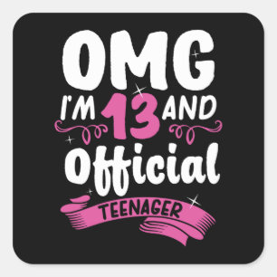 Sticker Carré 13e anniversaire officiel adolescente fille