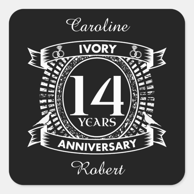 Sticker Carré 14E anniversaire de l'IVORY mariage (Devant)