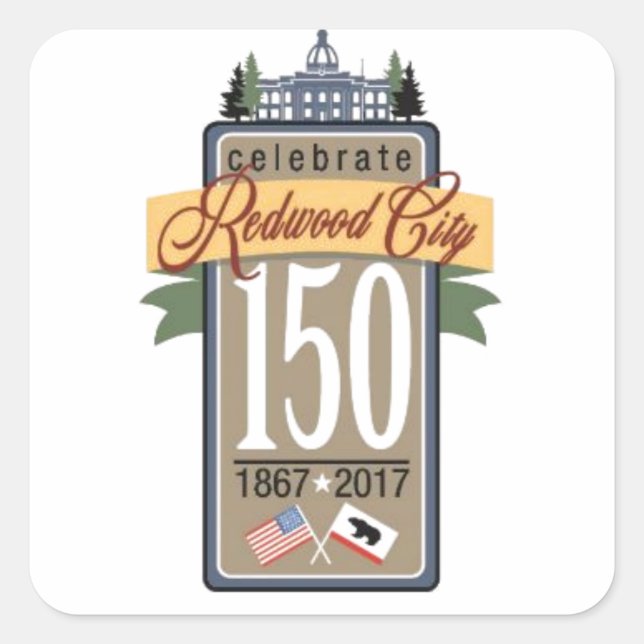 Sticker Carré 150e anniversaire de Redwood City (Devant)