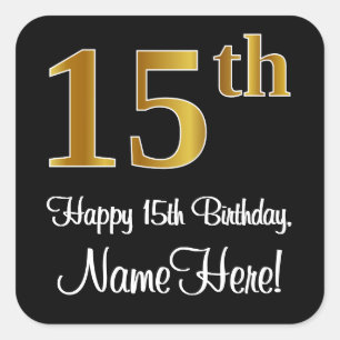 Sticker Carré 15e anniversaire - Elégant luxe Faux Gold Look #