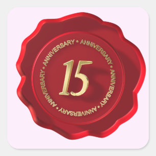 Sticker Carré 15e anniversaire sceau de cire rouge