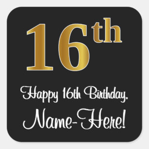 Sticker Carré 16e anniversaire - Elégant Luxueux Faux Gold Look