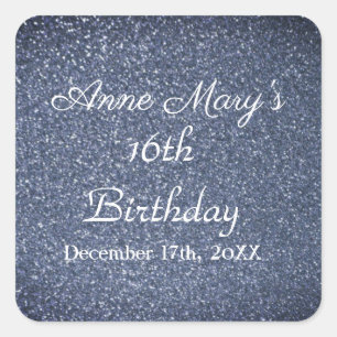 Sticker Carré 16e anniversaire Glittery Sparkle Custom Dusty Blu