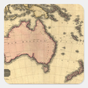 Sticker Carré 1818 Australasia Map - Australia, Nouvelle-Zélande