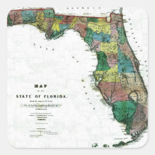 Sticker Carré 1856 Carte de l'État de Floride par Columbus Drew