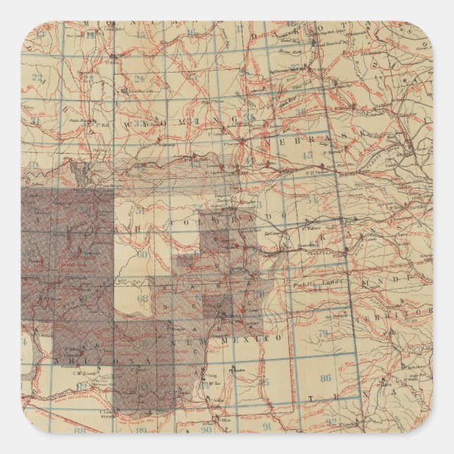 Sticker Carré 1876 Carte des enquêtes géographiques américaines (Devant)