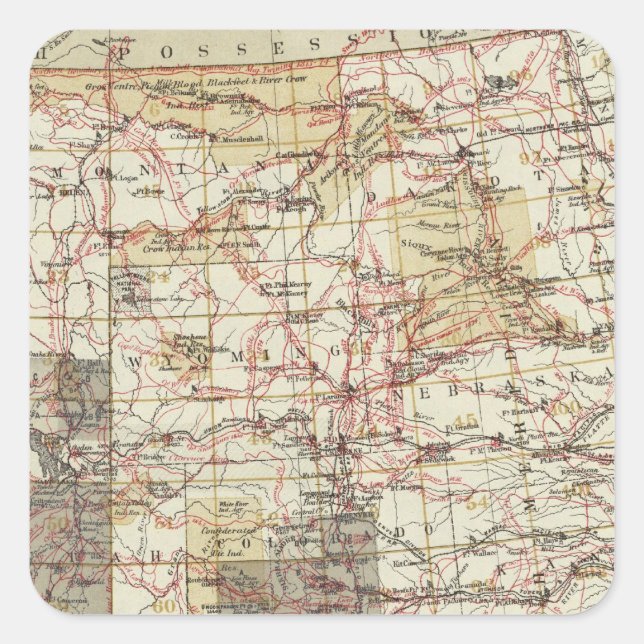 Sticker Carré 1878 Carte des enquêtes géographiques américaines (Devant)