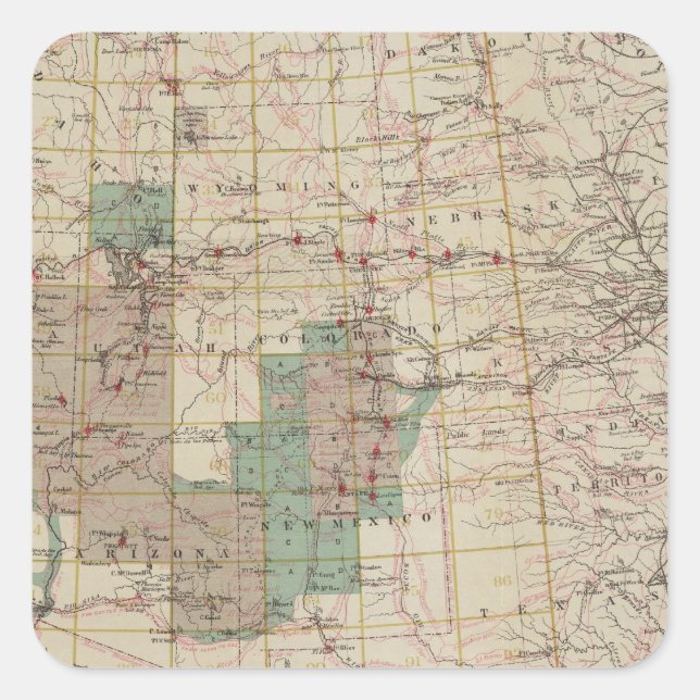 Sticker Carré 1878 Carte des enquêtes géographiques américaines (Devant)