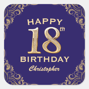 Sticker Carré 18e anniversaire Parties scintillant marine bleu e