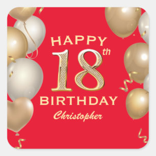 Sticker Carré 18e fête d'anniversaire Ballons rouge et or