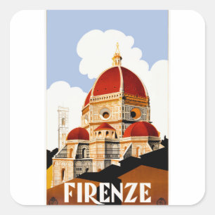Sticker Carré 1930 Florence Italie Poster de voyage Duomo