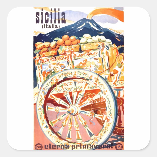 Sticker Carré 1947 Sicile Italie Affiche de voyage Printemps éte (Devant)