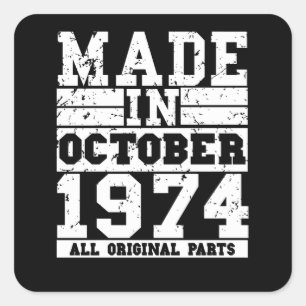 Sticker Carré 1974 Birthday october Vintage Saying
