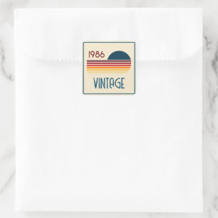 Sticker Carré 1986 Beige Rayure Rétro Coucher de Soleil Vintage