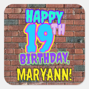 Sticker Carré 19e anniversaire - Amusant, Graffiti urbain inspir