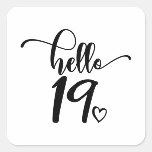 Sticker Carré 19e anniversaire Femmes Bonjour 19 mignonnes 19 an