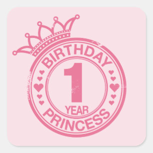 Sticker Carré 1 an - princesse d'anniversaire - rose