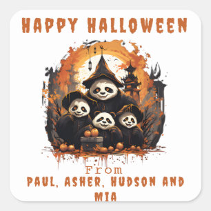 Sticker Carré 1 Parent 3 Enfants - Fête d'Halloween