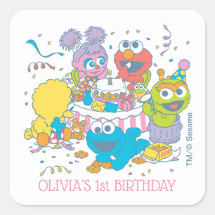 Sticker Carré 1, rue Sésame Le premier anniversaire de bébé