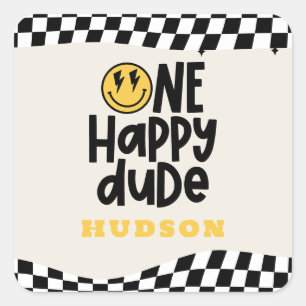 Sticker Carré 1anniversaire sourire visage rétro noir blanc supe