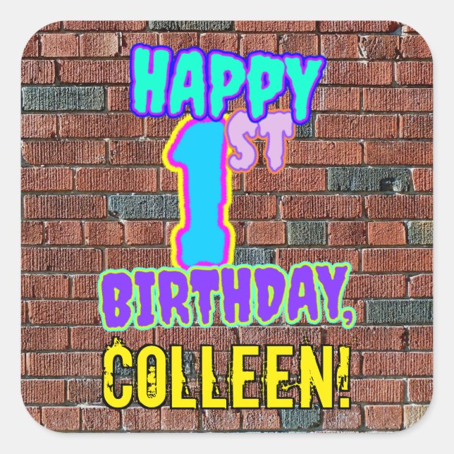 Sticker Carré 1er anniversaire - Amusants, Graffiti urbain inspi (Devant)