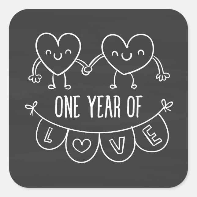 Sticker Carré 1er anniversaire cadeau pour son chevalier Coeurs  (Devant)