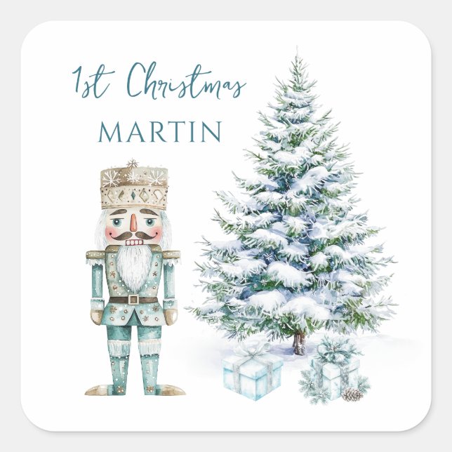 Sticker Carré 1er Noël Bleu Noisette SnowTree (Devant)