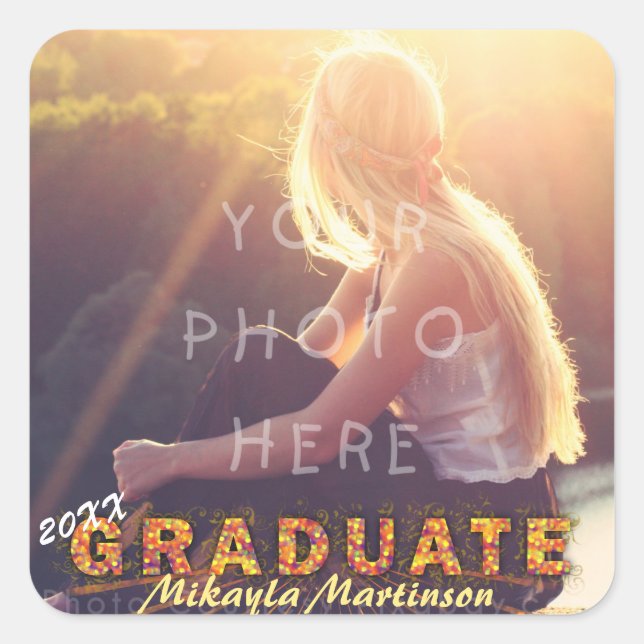 Sticker Carré 2023 Graduation Boho Chic Sunshine Couleurs Photo (Devant)