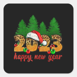 Sticker Carré 2023 Joyeux Nouvel An Leopard Nouvel An Soirée Su
