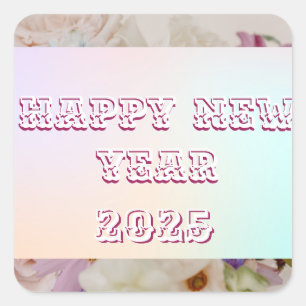 Sticker Carré 2025 Bonne année Floral Custom Pink Business
