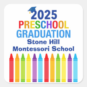 Sticker Carré 2025 Graduation préscolaire Custom School Party