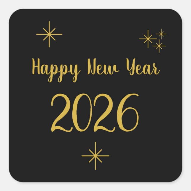 Sticker Carré 2025 Nouvel An Elegant Gold Snowflakes Noir (Devant)
