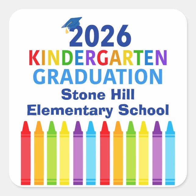 Sticker Carré 2026 Kindergarten Graduation Custom School Party (Devant)